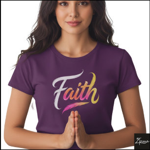 Glaubenswort Neon Glänzende Feder Schrift T-Shirt