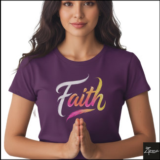 Glaubenswort Neon Glänzende Feder Schrift T-Shirt