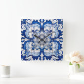 Glazed Tiles portugiesischer Azulejo Style Quadratische Wanduhr (Zuhause)