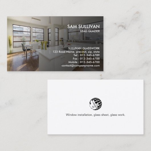 Glazier Glazing Glass Work Business Card Visitenkarte (Vorne/Hinten)