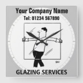 Glazing Services Cartoon Clock Quadratische Wanduhr (Vorderseite)