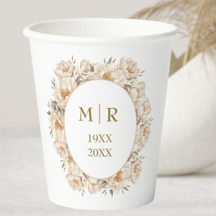 Gld 50. Hochzeitsjubiläum Weiße Pfingstrose Floral Pappbecher