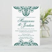 Gleaming Emerald Green Verziert Wedding Einladunge Einladung (Stehend Vorderseite)