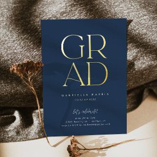 Gleaming Grad 2023 Gold + Navyblauer Abschluss Folieneinladung