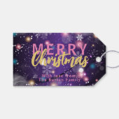 Gleaming Lila Winter Wunderland Frohe Weihnachten Geschenkanhänger (Vorderseite (Horizontal))