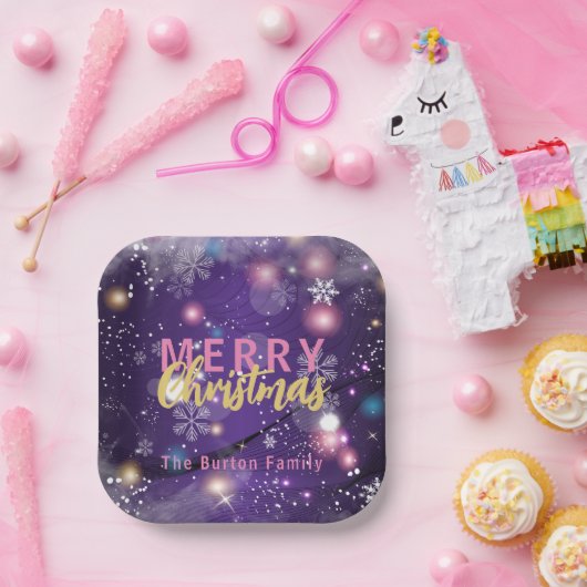Gleaming Lila Winter Wunderland Frohe Weihnachten Pappteller (Party)