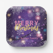 Gleaming Lila Winter Wunderland Frohe Weihnachten Pappteller (Vorderseite)
