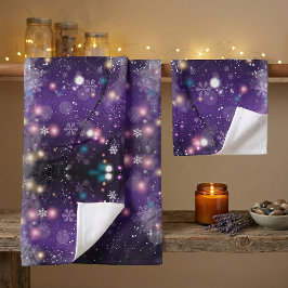 Gleaming Mistral Lila Weihnachten Winter Wunderlan Badhandtuch Set