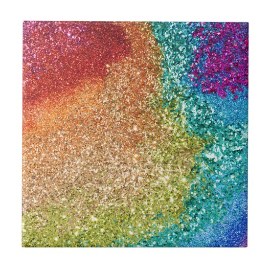 Gleaming Rainbow Glitzer Swirl Fliese (Vorderseite)