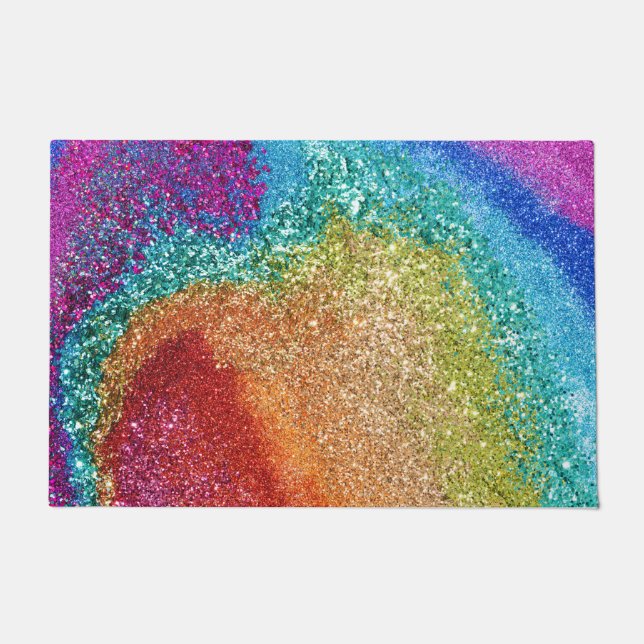 Gleaming Rainbow Glitzer Swirl Fußmatte (Vorderseite)