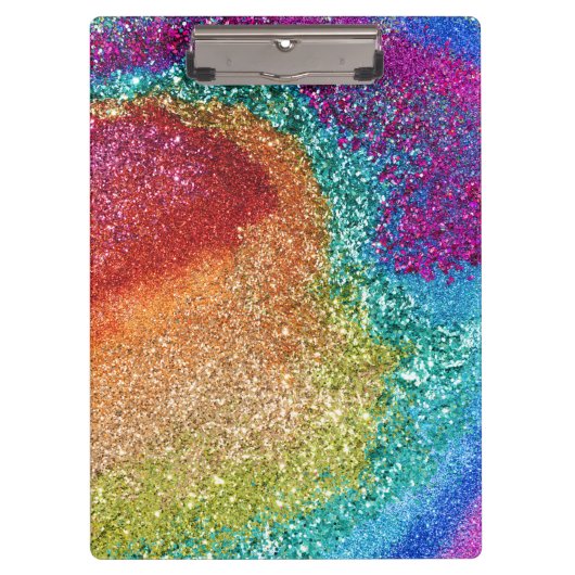 Gleaming Rainbow Glitzer Swirl Klemmbrett (Vorderseite)