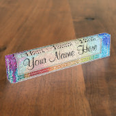 Gleaming Rainbow Glitzer Swirl Namensplakette (Seite)