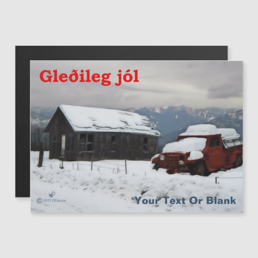 Gleðileg Jól - Alter roter Lkw Magnetkarte (Vorne/Hinten)