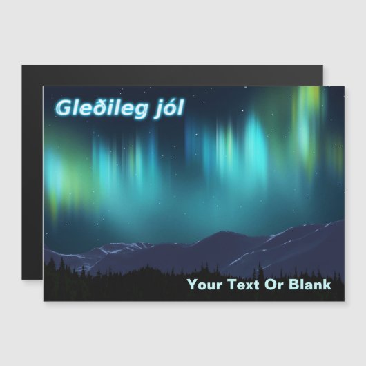 Gleðileg Jól - Aurora Borealis Magnetkarte (Vorne/Hinten)