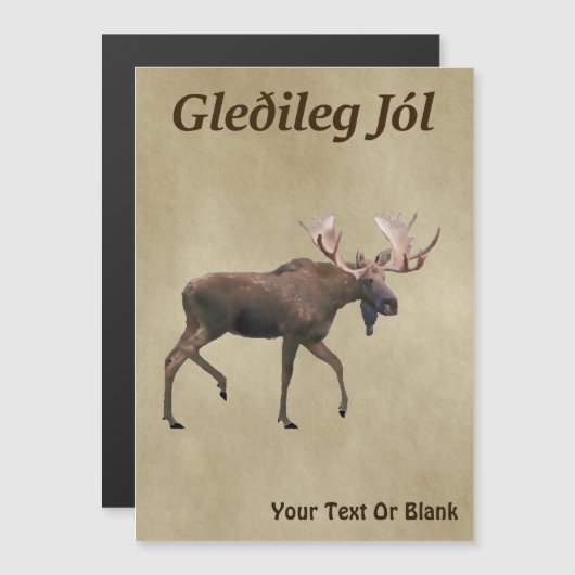 Gleðileg Jól - Bull Moose auf altem Papier Magnetkarte (Vorne/Hinten)