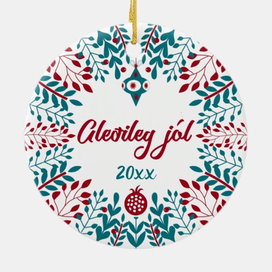 Gleðileg jól, Icelandic Christmas Greeting Keramik Ornament (Hinten)