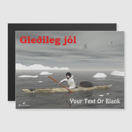 Gleðileg Jól - Inuit Kayak Magnetkarte (Vorne/Hinten)