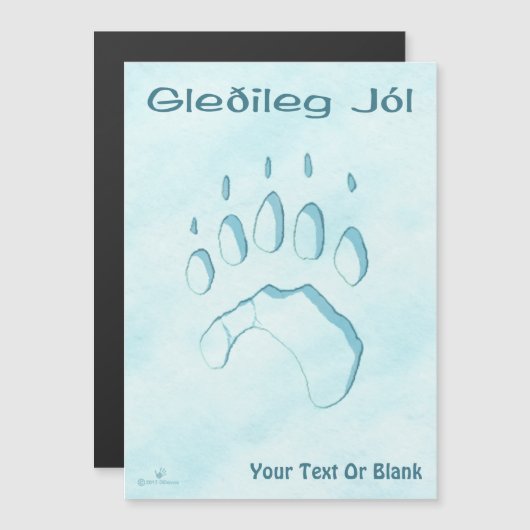 Gleðileg Jól - Polar Bear Paw Print Magnetkarte (Vorne/Hinten)