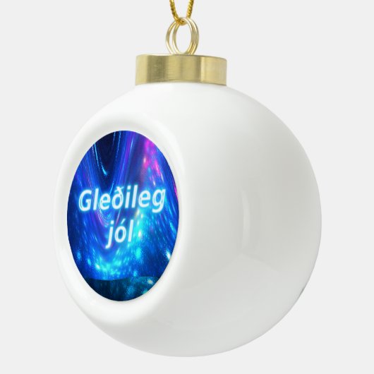 Gleðileg Jól - Qaanaq - Nordlichter Keramik Kugel-Ornament (Rechts)