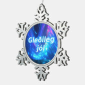Gleðileg Jól - Qaanaq - Nordlichter Schneeflocken Zinn-Ornament (Rechts)
