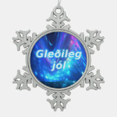 Gleðileg Jól - Qaanaq - Nordlichter Schneeflocken Zinn-Ornament (Vorderseite)