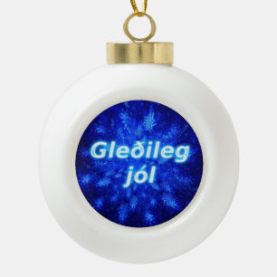 Gleðileg Jól - Snowburst Keramik Kugel-Ornament