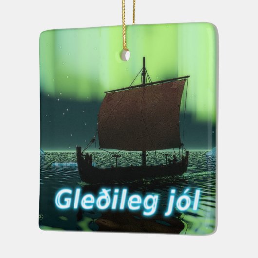 Gleðileg Jól - Viking Ship Keramikornament (Links)