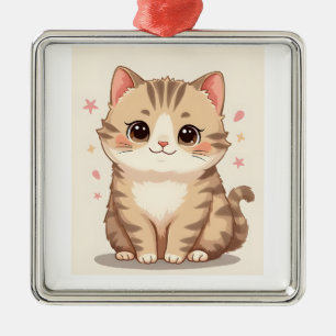 Gleeful Cat: Sweet Kawaii Kitten Art für jedes Zim Ornament Aus Metall