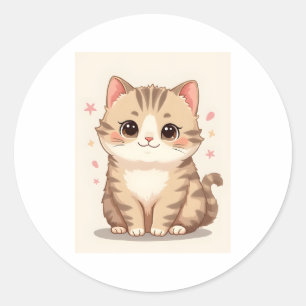 Gleeful Cat: Sweet Kawaii Kitten Art für jedes Zim Runder Aufkleber