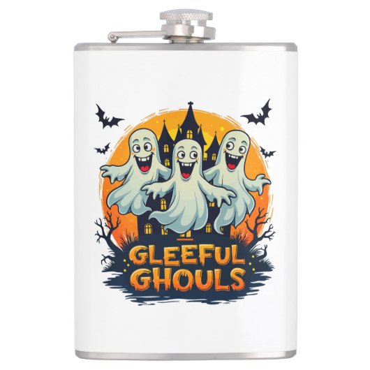 Gleeful Ghouls | Fun Halloween Ghost Artwork Flachmann (Vorderseite)