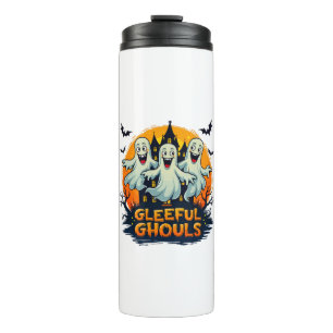 Gleeful Ghouls Fun Halloween Ghost Artwork Thermosbecher
