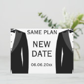 Gleich Plan Neuer Termin Schwarz-Weiß-Gay Hochzeit Save The Date (Stehend Vorderseite)