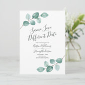 Gleiche Liebe abweichendes Datum Eukalyptus Schwar Save The Date (Stehend Vorderseite)