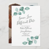 Gleiche Liebe abweichendes Datum Eukalyptus Schwar Save The Date (Vorne/Hinten)