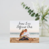 Gleiche Liebe abweichendes Datum Hochzeit verschob Postkarte (Stehend Vorderseite)