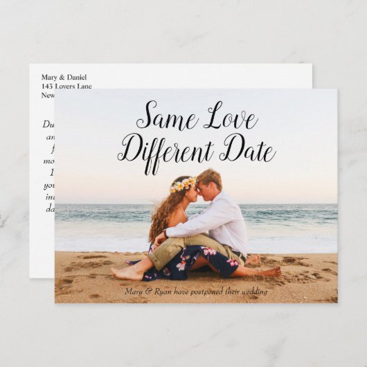 Gleiche Liebe abweichendes Datum Hochzeit verschob Postkarte (Vorne/Hinten)