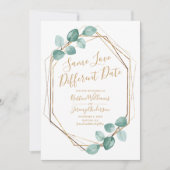 Gleiche Liebe Datum Eukalyptus Gold Foto Save The Date (Vorderseite)