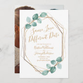 Gleiche Liebe Datum Eukalyptus Gold Foto Save The Date (Vorne/Hinten)