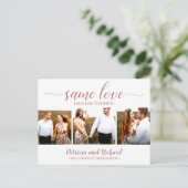Gleiche Liebe Downsize Wedding Ankündigung 3 Foto Postkarte (Stehend Vorderseite)