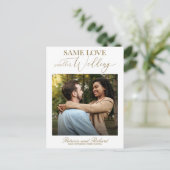 Gleiche Liebe Downsize Wedding Simple Elegant Foto Postkarte (Stehend Vorderseite)