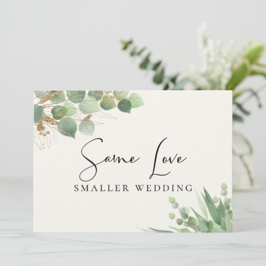 Gleiche Liebe Kleinere Hochzeit Eukalyptus Ankündigung (Stehend Vorderseite)