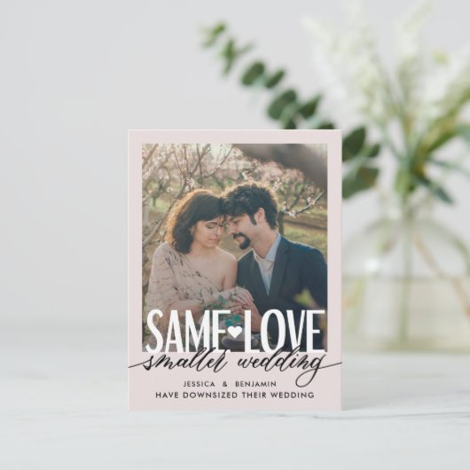 Gleiche Liebe Kleinere Hochzeit | Hochzeitsaktuali Ankündigungspostkarte (Stehend Vorderseite)