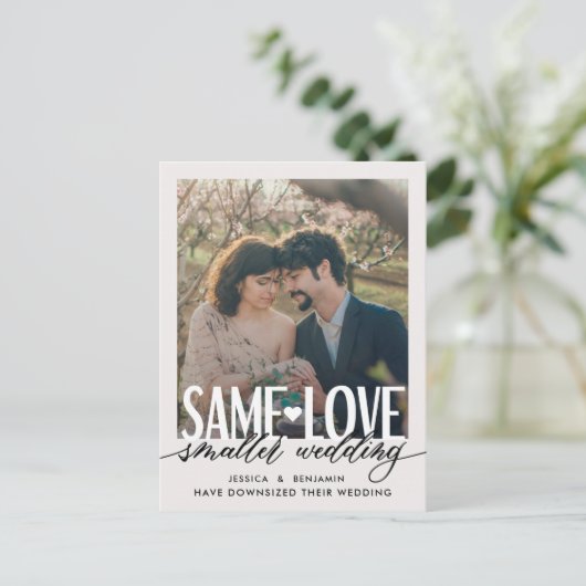 Gleiche Liebe Kleinere Hochzeit | Hochzeitsaktuali Ankündigungspostkarte (Stehend Vorderseite)
