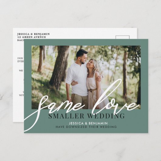 Gleiche Liebe Kleinere Hochzeit| Hochzeitsaktualis Ankündigungspostkarte (Vorne/Hinten)