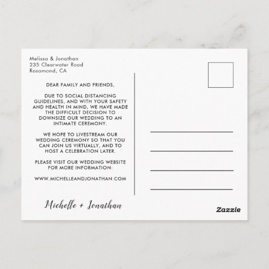 Gleiche Liebe kleinere Hochzeit verkleinert einfac Postkarte (Rückseite)