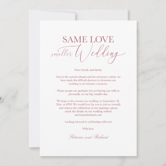 Gleiche Liebe Kleinere Hochzeitsszenarien Einladung (Vorderseite)