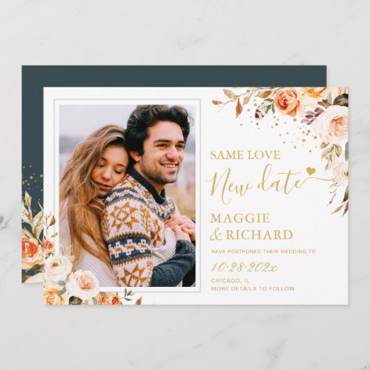 Gleiche Liebe Neudatum Herbstblütenhochzeit versch Save The Date (Vorne/Hinten)