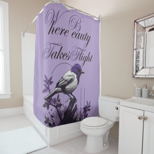 Gleichgewicht der Natur | Lila Bird Art Design Duschvorhang (Beispiel)
