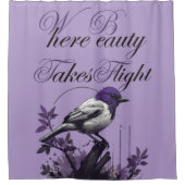 Gleichgewicht der Natur | Lila Bird Art Design Duschvorhang (Vorderseite)