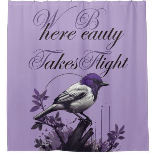 Gleichgewicht der Natur | Lila Bird Art Design Duschvorhang (Vorderseite)